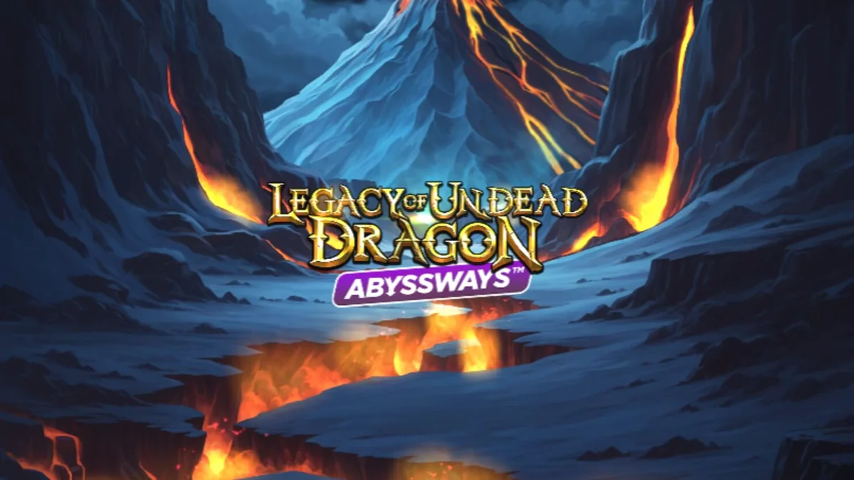 Cena de batalha épica no slot Legacy of Undead Dragon Abyssways com dragão e cavaleiro