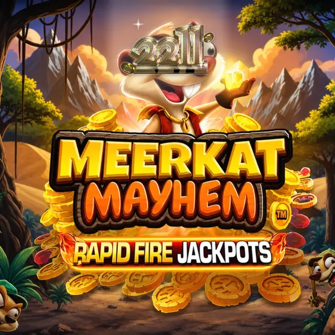Interface colorida e divertida do slot Meerkat Mayhem com personagens meercats